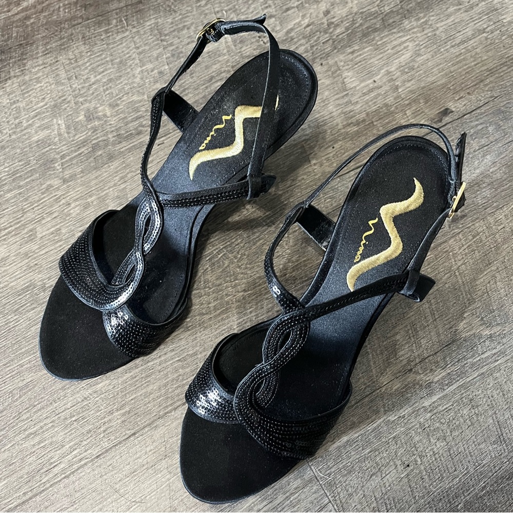 Black Strappy Shoes w/ Sequins - Nina